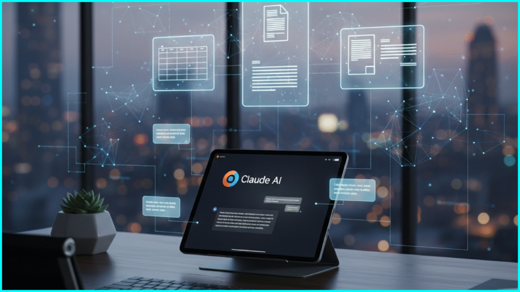 Realistic image of Claude AI personal assistant helping with long-form writing and business documentation.