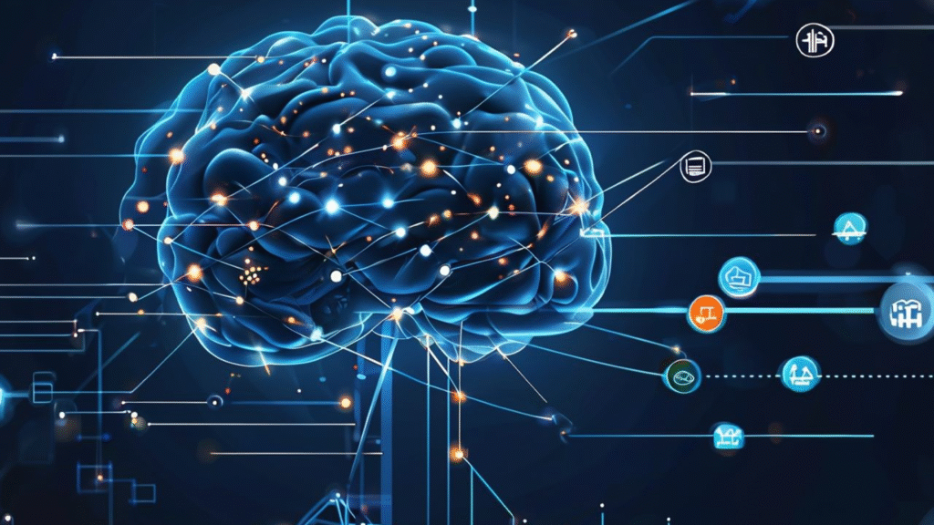 Deep learning illustration showing What is deep machine learning, multi-layered neural networks processing images, text, and audio