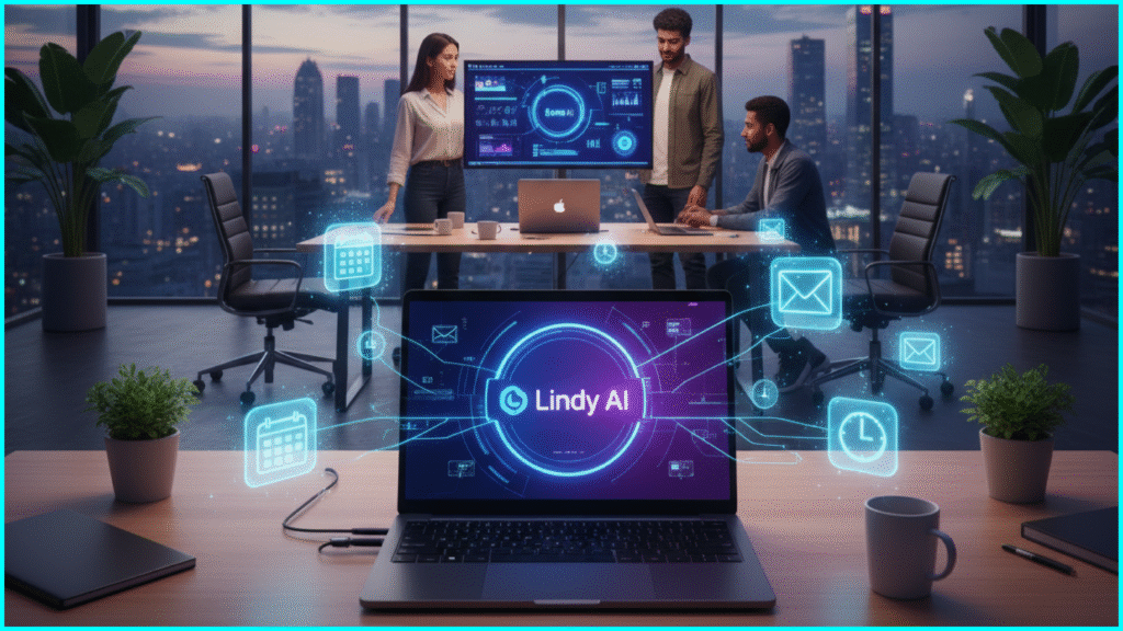 Realistic image of Lindy AI personal assistant managing team schedules and tasks.